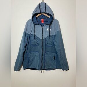 Nike International Wind Running Y2K  Tech Wear Blue Jacket Sz L Hooded